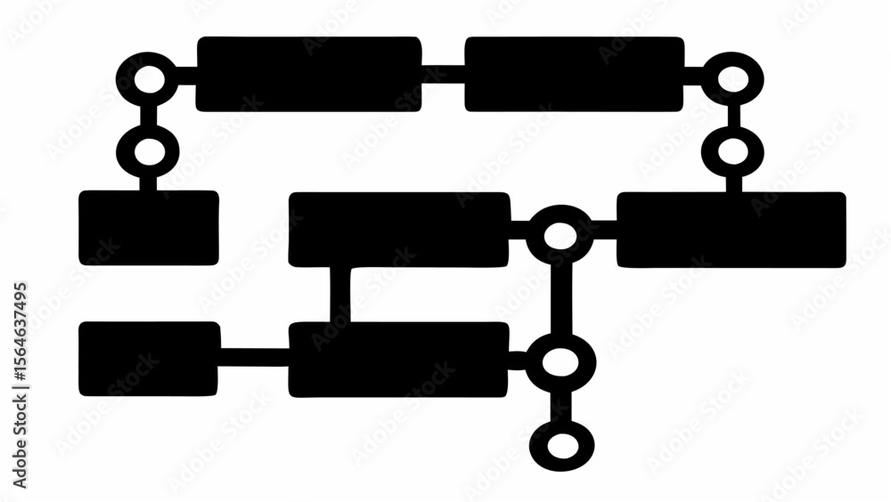 Aufkleber black geometric shapes connected by lines and circles forming a network like structure on white back