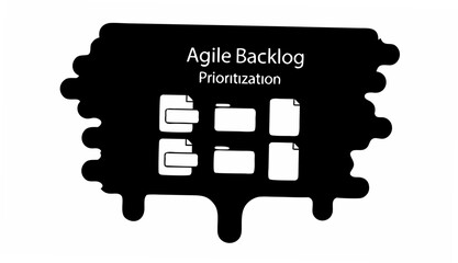 Illustration of agile backlog prioritization with folders and documents in a black dripping shape design