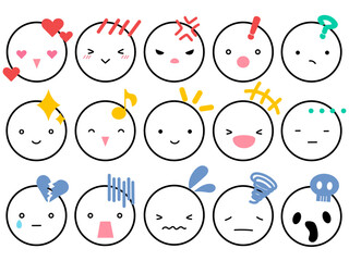 感情表現顔アイコンセット　主線あり　ベクターイラスト
