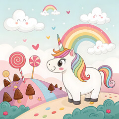 Easter bunny with colorful eggs cute cartoon illustration