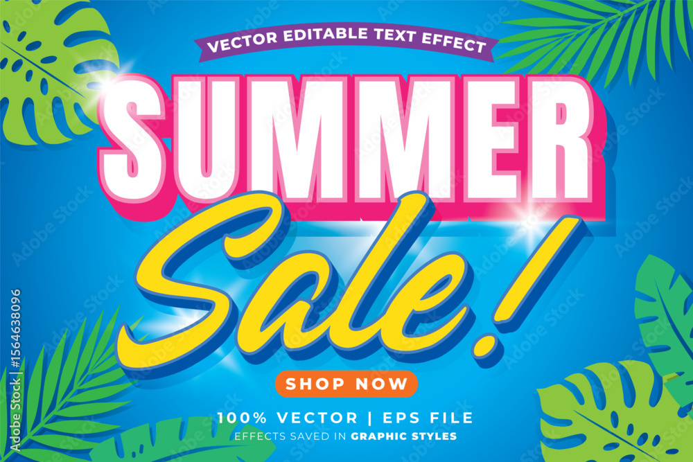 Fototapete summer sale editable text effect template. editable text effect 3d style summer sale theme suitable 