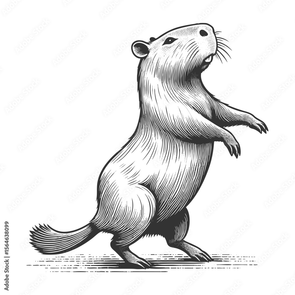 Poster dancing capybara sketch engraving generative ai fictional character vector illustration. scratch boa