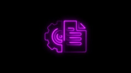 Illuminated neon gear and document icons on a black background representing data settings - Powered by Adobe