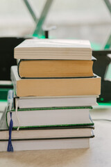 stack of books on the table