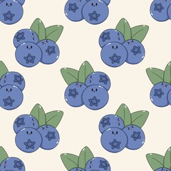 kawaii blueberry cartoon seamless repeat pattern