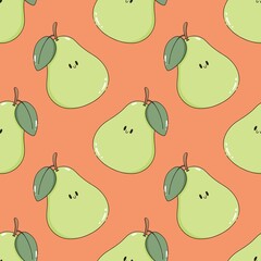 kawaii pear cartoon seamless repeat pattern