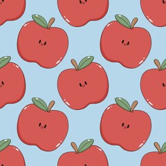 kawaii apple cartoon seamless repeat pattern