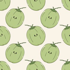 kawaii coconut cartoon seamless repeat pattern