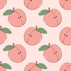 kawaii peach cartoon seamless repeat pattern