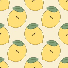 kawaii lemon cartoon seamless repeat pattern