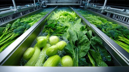 Modern vegetable blanching machine preparing fresh greens for freezing to preserve nutrients and color
