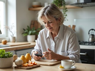 Managing Type 2 Diabetes – Middle-Aged Woman Checking Blood Sugar in Morning Routine
