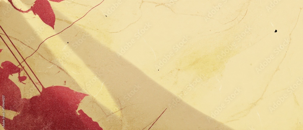 Poster abstract beige and red textured background with floral elements and light beam artistic backdrop wit