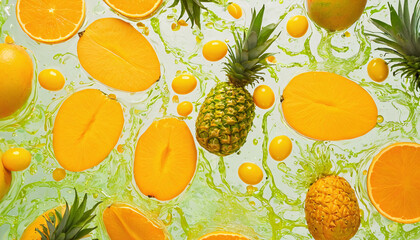 Tropical fruits on colorful background , 5.3k