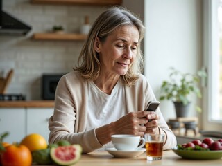 Managing Type 2 Diabetes – Middle-Aged Woman Checking Blood Sugar in Morning Routine
