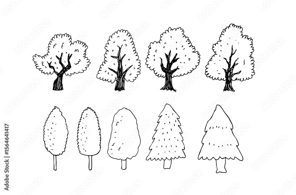 Poster a hand-drawn cartoon sketch of a tree with playful lines and simplified shapes. suitable for childre