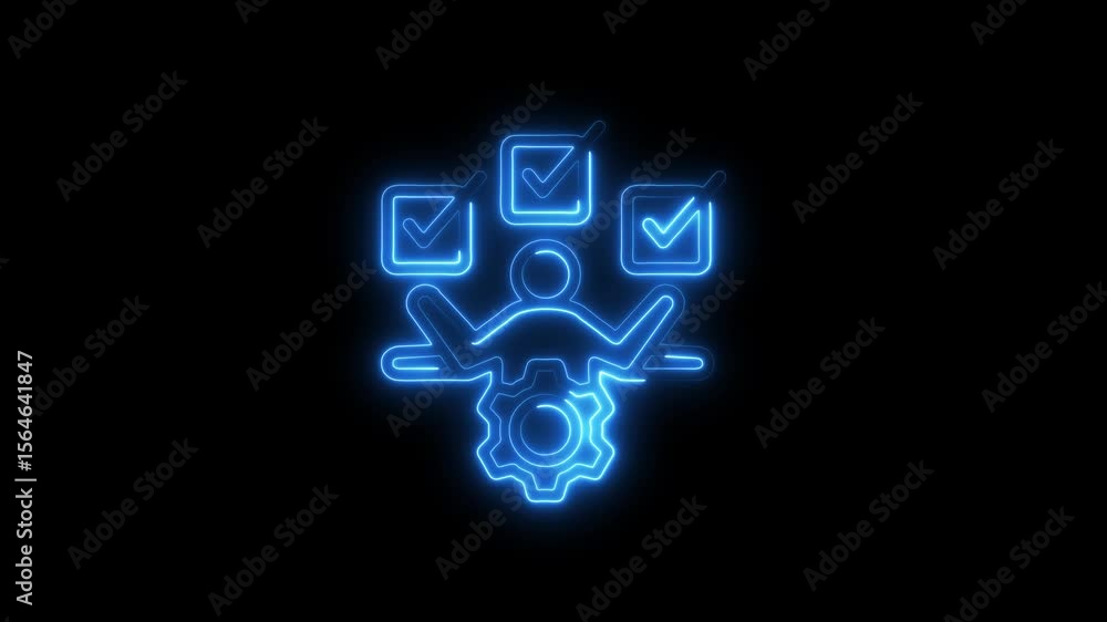 Poster animated neon icon representing business process optimization and workflow efficiency
