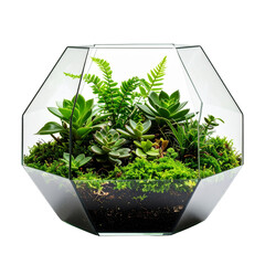 Succulent terrarium plants glass container moss garden indoor plants on transparent background