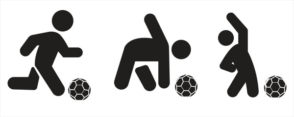 soccer playing icon set, ball silhouette, isolated on white background, vector illustration.

