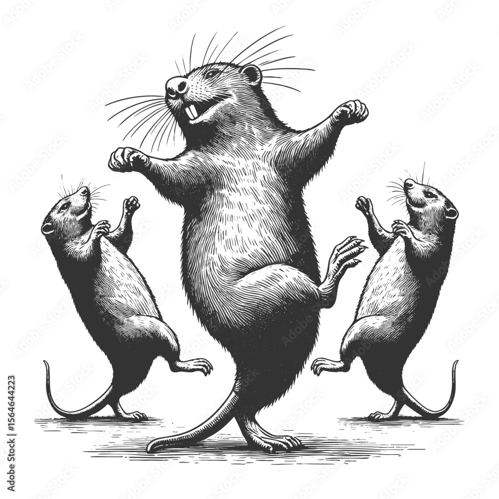 Poster dancing otter sketch engraving generative ai fictional character vector illustration. scratch board 