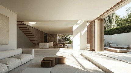 Sophisticated villa interior bathed in natural light with minimalist decor