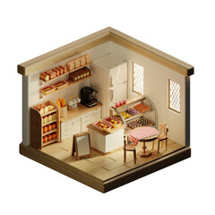 Charming corner bakery adorned with baked delights. 3D render illustration