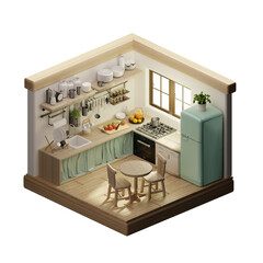 Sustainable kitchen design with modern features. 3D render illustration