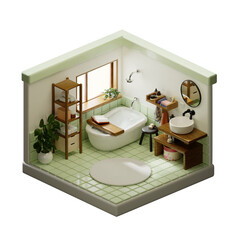 Wellness and relaxation in a minimalistic bathroom design. 3D render illustration