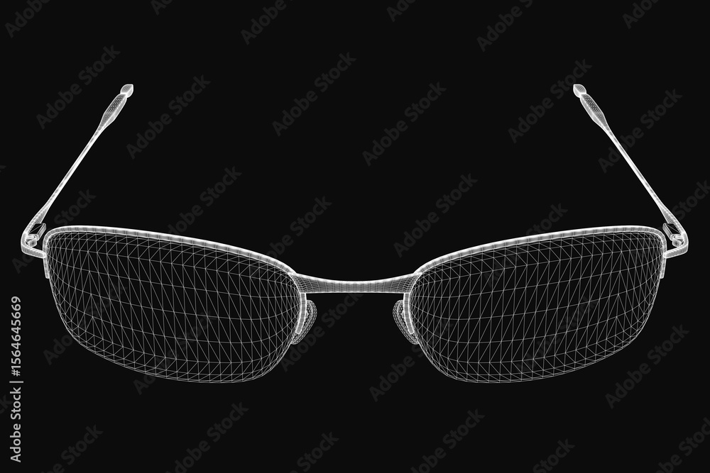 Aufkleber stylish 3d sunglasses with a sleek wireframe design, displayed on a smooth black background for a mo
