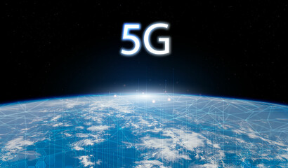 Global 5G network wireless systems and internet technology concept. smart city communication network. 5G wireless mobile internet wifi connection data. Elements of this image furnished by NASA.