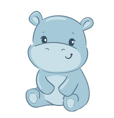 Cute Hand Drawn Hippo Vector Adorable Jungle Animal Illustration on White Background