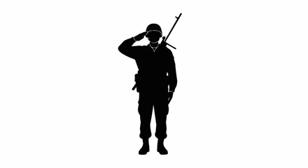 Obraz premium Soldier Saluting Silhouette on White Background, Military Respect and Honor Vector Illustration