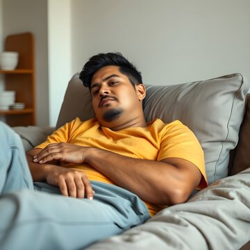Persona cansada en casa