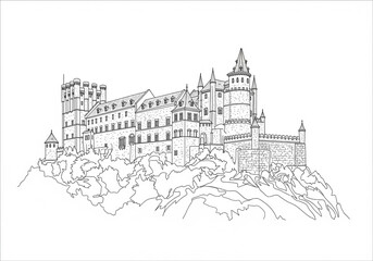 Obraz premium Alcázar of Segovia in Segovia one line drawing