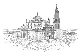 Cristo de la Luz Mosque in Toledo one line drawing