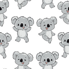 Seamless pattern with cute hand drawn koalas baby vector illustration for kids design