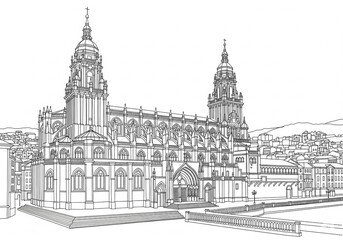 Santiago Cathedral in Bilbao one line drawing