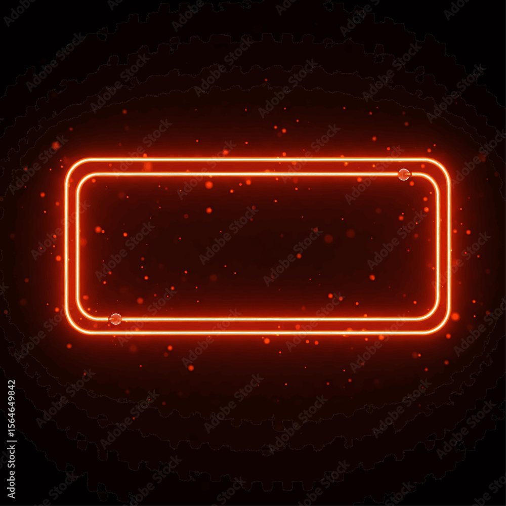 Poster glowing orange rectangular frame with rounded corners on a dark background surrounded by bokeh effec