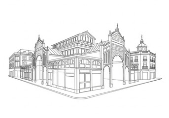 Atarazanas Market in Málaga one line drawing