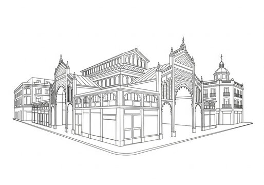 Atarazanas Market in M&aacute;laga one line drawing