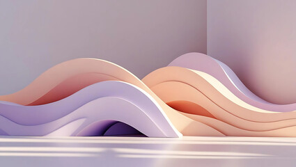 Abstract Pastel 3D Curves Background, Minimal Gradient Wave Design in Lavender and Peach, Smooth Soft Abstract 3D Flow for Presentation, generative ai