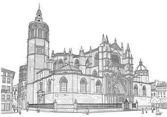 Fototapeta premium Valencia Cathedral in Valencia one line drawing