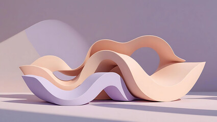 Abstract Pastel 3D Curves Background, Minimal Gradient Wave Design in Lavender and Peach, Smooth Soft Abstract 3D Flow for Presentation, generative ai