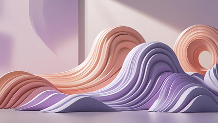 Abstract Pastel 3D Curves Background, Minimal Gradient Wave Design in Lavender and Peach, Smooth Soft Abstract 3D Flow for Presentation, generative ai