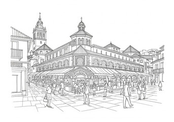 Alcaicer&iacute;a in Granada one line drawing