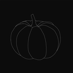 Black and white pumpkin drawing with crisp white outline on a dark background, featuring clean lines and a minimalist aesthetic. The contrast creates a striking and elegant Halloween or autumn-themed.