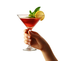 hand holding a glass of cocktail, isolated