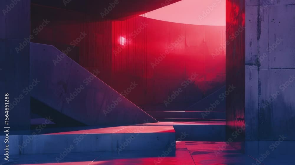 Poster A bright red light shines on a concrete structure, useful for highlighting or emphasizing something