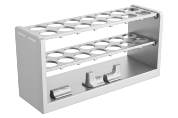 Metal laboratory test tube rack for scientific experiments isolated on a transparent background
