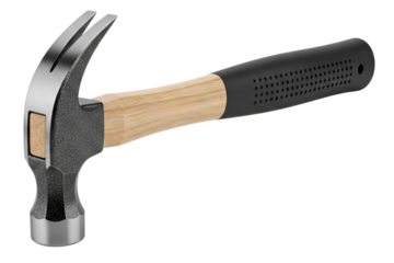Claw hammer with wooden handle and comfortable rubber grip isolated on a transparent background
